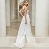 Schicker Boho-Overall, Brautkleider, 2021, sexy, rückenfrei, weiße Hose, Chiffon, böhmisches Hochzeitskleid, elegant, O-Ausschnitt, ärmellos, Land, 238P