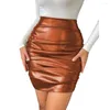 Saias de cintura alta saia elegante mulheres faux couro plissado mini chique clubwear para slim fit festa noites bainha