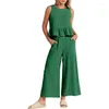 Women's Pants Women Loose Solid Color Two-piece Sets Wide Leg Ruffled Sleeveless Cotton Linen Summer Elegant Clothes Outfits Casual