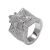 Iced Out CZ Hip Hop Pentagram Star Mens Ring Band New personalized Top Quality Cubic Zirconia Gold Full Diamond Street Rapper Fing220o