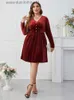 Abiti casual di base Plus Size Autunno Abito longuette Donna Manica lunga pieghettata Abiti da donna Moda Allentato Abito casual da donna 2023 L230918