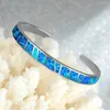 Bangle Blue Fire Opal Stone Open Bangles Silver Plated Adjustable Minimalist Bracelets Jewelry Gifts For Girl Women