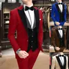 Costumes pour hommes, gilet en velours noir, costume de mariage pour marié, ensemble Blazer rouge 3 pièces, dîner formel, bal de promo, élégant, sur mesure, 2023