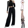 Women's Pants Women Two Piece Wide Leg Pant Set And Crop Top Autumn Casual Elegant Turtleneck Minimalist Classic Outfit Suit