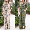 Women's Jumpsuits Rompers ZANZEA Women European Style Vintage Casual Short Sleeve Floral Printed Drawstring Waist Wide Leg Jumpsuits L230918