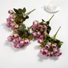 Fleurs décoratives Rose couleur soie pivoine Bouquet artificiel 10 grosse tête et 5 bourgeon faux pour la décoration de mariage à la maison intérieure