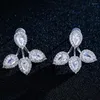 Stud Earrings Luxury Silver Color Leaf Drops Zirconia For Women Wedding Bride Female Elegant Party Jewelry 2023