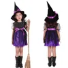 Cosplay Enfant Fille Sorcière Cosplay Costume Enfants Robe À Manches Courtes avec Ruban À Pois Chapeau Pointu pour Halloween Accessoires De Fête De Conte De Fées 230915