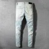 Jeans pour hommes Jeans pour hommes 2021 Patchwork Paisley imprimé Biker trous bleu clair déchiré maigre Stretch Denim pantalon pantalon L230918