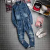 Jeans pour hommes Hommes Mode Ripped Combinaison Casual Denim Manches longues Combinaisons Salopette Pantalon à bretelles Homme Hiphop Streetwear Cl261x