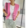 Women's Vests 2023 Woman Jackets Vest Coat Top Waistcoat Clothing Sleeveless Blazers Korean Cardigan Summer Short Luxury Linen Y2k Pink