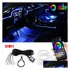 Decorative Lights 6 In 1 6M Rgb Led Car Interior Ambient Light Fiber Optic Strips With App Control Atmosphere Lamp Drop Delivery Autom Dhflz