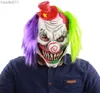 Kostymtillbehör Scary Red Hat Clown Cosplay Masker Halloween Aktiviteter Party Supplies For Unisex Full Face Masquerad Mysterious Roll Klä upp Mar2112485 L230