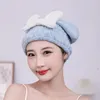 Serviette Super Absorbante Cheveux Doux Séchage Rapide Pour Les Femmes Mignon Bowknot Corail Polaire Séchage Chapeau Bouclé Long