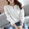 Women Arrival Spring Basic Chiffon Blouse Shirts Ladies Lace Solid Long Sleeve Casual Tops Embroidery Plus Size SH190829227w