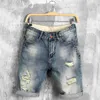 Plus storlek denim shorts manlig sommarstil hål jeans nostalgiska fötter flänsande tiggare shorts knä längd jeans hög kvalitet285j