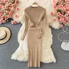 Vestidos casuais para mulheres 2023 elegante sexy metálico com nervuras de malha bodycon vestido manga longa tripulação pescoço outono inverno midi