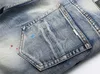 Mens Robin jeans lapptäcke nödställda denim byxor mager fit smala stretch tofsels broderi mäns rippade jean hål storlek 29-38 grå
