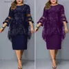 Grundläggande avslappnade klänningar Lady Party Dress Lace Patchwork Flare Sleeves Midi Dress Fake Two Piece Elegant BodyCon Dress for Wedding Banket L230918