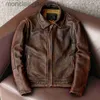 Męskie kurtki Nowy styl oryginalny skórzany kurtka vintage brązowa krowica płaszcz Mężczyźni Slim Mash Motor Jacke Asian Size 6xl Factory Drop Sipping J230918