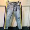 Ny ankomst Mens Designer Jeans Ripped Color Bag Patch Vintage Style Hole Fashion Slim Motorcykel Biker Causal Mens Hip Hop Pants283x