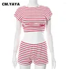 Women's Tracksuits CM. Fashion Striped Set Batwing Short Sleeve T-shirt And Shorts 2023 Street Two 2 Piece Sets Outfit Tracksuit