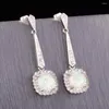 Orecchini pendenti KONGMOON 7x7 opale di fuoco bianco cabochon gioielli placcati argento per donne piercing goccia