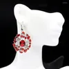 Kolczyki Dangle 50x29 mm Oszałamiający duży rozmiar Red Blood Rubies London Blue Topaz White CZ dla dziewcząt prezent srebrny