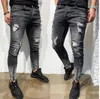 Jeans masculinos homens elegante rasgado magro jeans moda designer lavado zíper painéis motociclista reto desgastado estiramento denim calças streetwear calças l230918