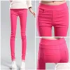 Womens Pants Capris Candy Color Stretch Leggings Women High Waist Skinny Leggins Mujer Femme Black Green Pink White Grey Purple Leggin Dhhgk