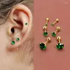 Boucles d'oreilles en acier inoxydable pour femmes, 2 pièces, petits clous d'oreilles en zircone cubique verte, petit Tragus, Piercing, bijoux coréens