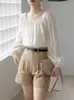 Blouses pour femmes Mode Beige Chemises Femmes Chic Voir à travers manches longues Col carré Lanterne Lâche Y2K Casual Tops Blouse