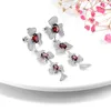 Dangle Earrings Real Solid Sterling Silver 925 Drop Natural Genuine Gemstone Garnet Birthstone Fine Wedding Party Jewelry 8.6 Carats