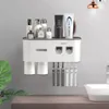 Toothbrush Holders Wall Mounted Toothbrush Holder With Double Automatic Toothpaste Dispenser Squeezer Kit Toothpaste Dispenser 230918