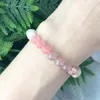 MG1096 Pink Rose Crystal Beaded Bracelet Natural Rosewood Boho Beaded Bracelet Healing Crystals Mala Bracelet for Women327G