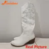 Buty kobiet western 2023 Autumn Winter Fashion Chunky Cowboy Cowboy Vintage Style Country Cowgirl White 230914
