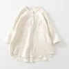 Blusas femininas camisa de linho puro gola 7 / 4 manga branca solta grande protetor solar roupas de algodão 016