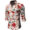 Hawaiian Shirt for Male Flower pattern Slim fit New Red Pink Men's Casual Floral Shirt Stay Long sleeve Blouse Men226j