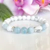 MG1091 Pulsera de aguamarina de grado superior para mujer, cristales curativos, pulsera de Mala de yoga, piedras preciosas naturales de howlita, pulsera de equilibrio de oído 319M