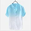 Mannen Cool Katoen Linnen Shirt Ademend Kleurverloop Casual Zomer Strand Shirt Tops SER88287j