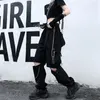 Calças masculinas hip-hop jogger preto harem macacão multi-bolso fita esportiva streetwear casual
