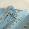 Women's Blouses Arrival Spring Autumn Women Long Sleeve Turn-down Collar Loose Casual Shirts Flower Embroidery Cotton Denim Blouse Tops C984