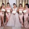 Blozen roze bruidsmeisjesjurken uit de schouder liefje 2023 zeemeermin bruidsmeisje jurk split galajurken