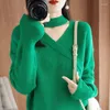 Kvinnors tröjor Fashion V-Neck Loose Casual Sweater Clothing 2023 Winter All-Match Pullovers Commute Tops