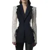Women's Suits Lady Office Vintage Stylish Lace Patchwork Wear Long Sleeve Single Button Women Slim Fitted Blazer
