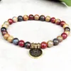 MG0729 6 MM Picasso Jasper Charm Lotus Flower Armband Ny designkvinnas Yoga Mala Armband Energi Protection Armband263Z