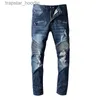 Jeans pour hommes Mens Distressed Fold Skinny Black Jeans Designer de mode lavé plissé lambrissé Zipper Slim Fit Moto Biker Hip Hop Denim Pantalon 1089 L230918