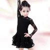 Stage Wear Enfants Manches longues Jaune Noir Rouge Dentelle Fleur Robe de danse latine Filles Jupe Robe de Baile Latino Costumes pour enfants