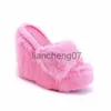 Slippers New Fur Slippers Women's Wedge Heel Shoes Women High-heeled Furry Drag Fashion Outdoor All-match Shoes Slippers Furry Slides x0916