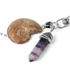 Porte-clés Porte-clés de voiture de moto Porte-clés de pierre naturelle Ammonite Shell Fluorite Reiki Pendentif Porte-clés Porte-sac Trinket Drop Delive Dhfjl